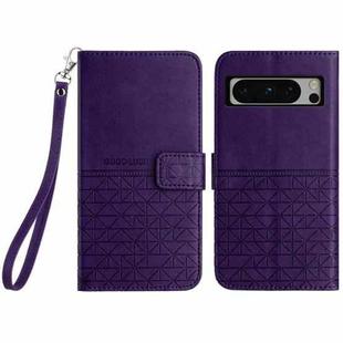 For Google Pixel 8 Pro Rhombic Texture Leather Phone Case with Lanyard(Purple)