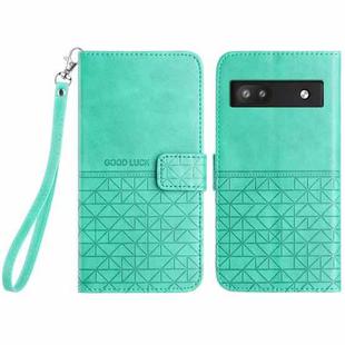 For Google Pixel 6a Rhombic Texture Leather Phone Case with Lanyard(Green)