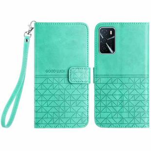 For OPPO A16 Rhombic Texture Leather Phone Case with Lanyard(Green)