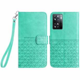 For OPPO A57 4G 2022 Rhombic Texture Leather Phone Case with Lanyard(Green)