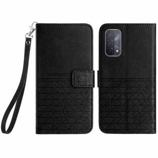 For OPPO A93 5G Rhombic Texture Leather Phone Case with Lanyard(Black)