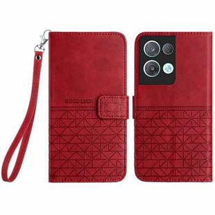 For OPPO Reno8 Pro Rhombic Texture Leather Phone Case with Lanyard(Red)