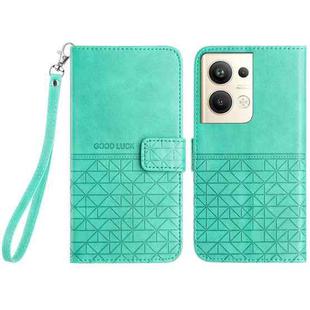 For OPPO Reno9 Pro+ Rhombic Texture Leather Phone Case with Lanyard(Green)