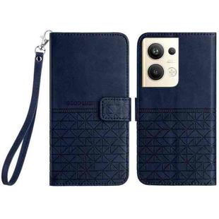 For OPPO Reno9 Pro+ Rhombic Texture Leather Phone Case with Lanyard(Blue)