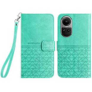 For OPPO Reno10 Global Rhombic Texture Leather Phone Case with Lanyard(Green)