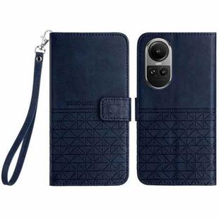 For OPPO Reno10 Pro Global Rhombic Texture Leather Phone Case with Lanyard(Blue)