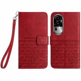 For OPPO Reno10 Pro+ Rhombic Texture Leather Phone Case with Lanyard(Red)