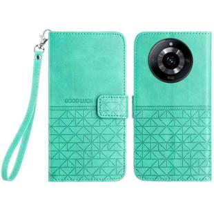 For Realme 11 Rhombic Texture Leather Phone Case with Lanyard(Green)