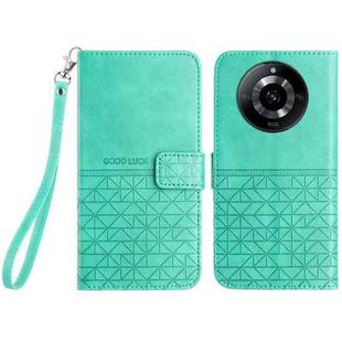 For Realme 11 Pro Rhombic Texture Leather Phone Case with Lanyard(Green)
