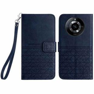 For Realme 11 Pro Rhombic Texture Leather Phone Case with Lanyard(Blue)