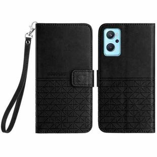 For Realme 9i / OPPO A36 Rhombic Texture Leather Phone Case with Lanyard(Black)