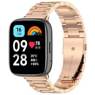 For Redmi Watch 3 Lite / Watch 3 Active Three-bead Metal Stainless Steel Watch Band(Rose Gold)