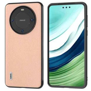 For Huawei Mate 60 Pro ABEEL Genuine Leather + PC Litchi Texture Phone Case(Pink Gold)