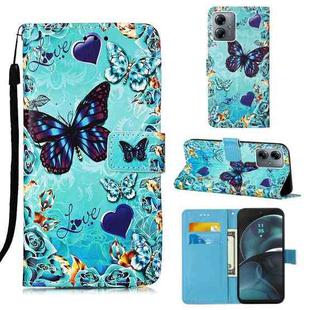 For Motorola Moto G14 Colored Drawing Pattern Plain Weave Leather Phone Case(Caring Butterfly)