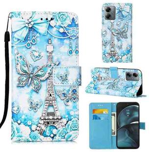 For Motorola Moto G14 Colored Drawing Pattern Plain Weave Leather Phone Case(Tower Butterfly)