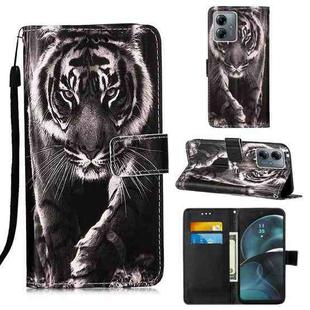 For Motorola Moto G14 Colored Drawing Pattern Plain Weave Leather Phone Case(Black And White Tiger)