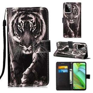 For Motorola Moto G Power 2023 Colored Drawing Pattern Plain Weave Leather Phone Case(Black And White Tiger)