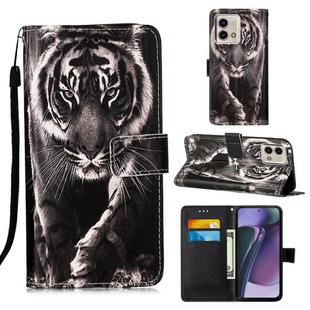 For Motorola Moto G Stylus 5G 2023 Colored Drawing Pattern Plain Weave Leather Phone Case(Black And White Tiger)