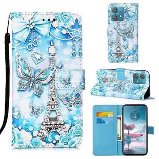 For Motorola Edge 40 Neo Colored Drawing Pattern Plain Weave Leather Phone Case(Tower Butterfly)