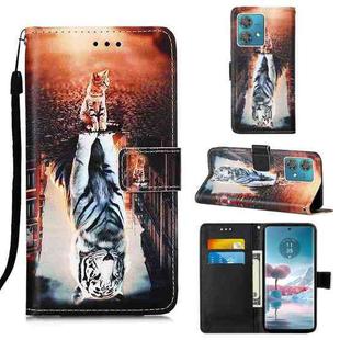 For Motorola Edge 40 Neo Colored Drawing Pattern Plain Weave Leather Phone Case(Cats And Tigers)