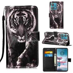 For Motorola Edge 40 Neo Colored Drawing Pattern Plain Weave Leather Phone Case(Black And White Tiger)