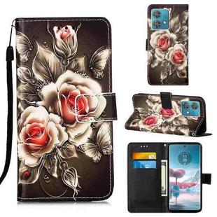 For Motorola Edge 40 Neo Colored Drawing Pattern Plain Weave Leather Phone Case(Roses On Black)