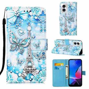 For Motorola Moto G Play 4G 2024 Colored Drawing Pattern Plain Weave Leather Phone Case(Tower Butterfly)