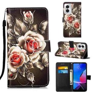 For Motorola Moto G Play 4G 2024 Colored Drawing Pattern Plain Weave Leather Phone Case(Roses On Black)