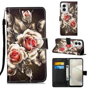 For Motorola Moto G Power 5G 2024 Colored Drawing Pattern Plain Weave Leather Phone Case(Roses On Black)