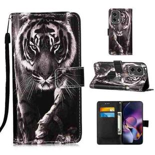 For Motorola Moto G Stylus 5G Colored Drawing Pattern Plain Weave Leather Phone Case(Black And White Tiger)