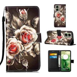 For Motorola Moto G04 4G / G24 4G Colored Drawing Pattern Plain Weave Leather Phone Case(Roses On Black)