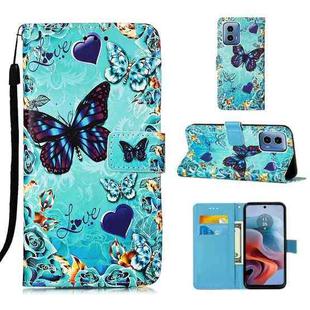 For Motorola Moto G34 Colored Drawing Pattern Plain Weave Leather Phone Case(Caring Butterfly)
