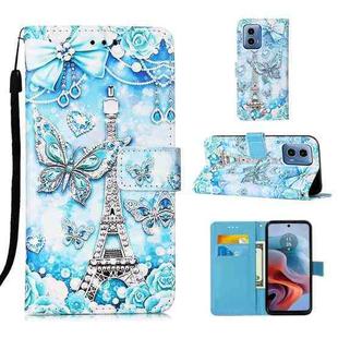 For Motorola Moto G34 Colored Drawing Pattern Plain Weave Leather Phone Case(Tower Butterfly)