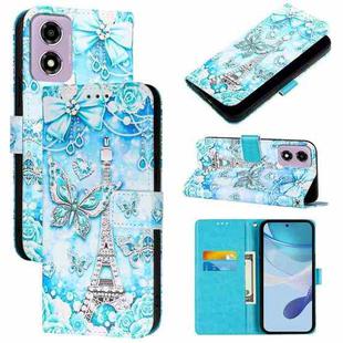 For Motorola Moto E14 Colored Drawing Pattern Plain Weave Leather Phone Case(Tower Butterfly)