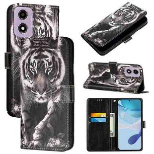 For Motorola Moto E14 Colored Drawing Pattern Plain Weave Leather Phone Case(Black And White Tiger)