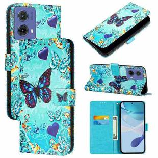 For Motorola Moto G85 Colored Drawing Pattern Plain Weave Leather Phone Case(Caring Butterfly)