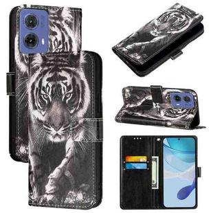 For Motorola Moto G85 Colored Drawing Pattern Plain Weave Leather Phone Case(Black And White Tiger)