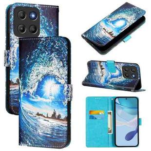 For Motorola Moto G15 Colored Drawing Pattern Plain Weave Leather Phone Case(Waves And Sun)