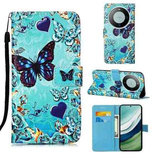 For Huawei Mate 60 Colored Drawing Pattern Plain Weave Leather Phone Case(Caring Butterfly)