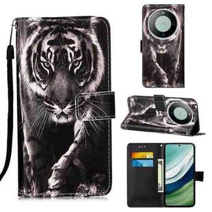 For Huawei Mate 60 Colored Drawing Pattern Plain Weave Leather Phone Case(Black And White Tiger)