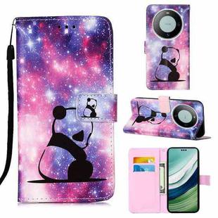 For Huawei Mate 60 Pro Colored Drawing Pattern Plain Weave Leather Phone Case(Baby Panda)