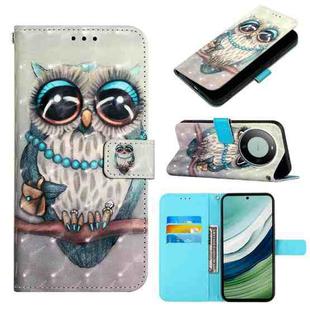 For Huawei Mate 60 3D Painting Horizontal Flip Leather Phone Case(Grey Owl)