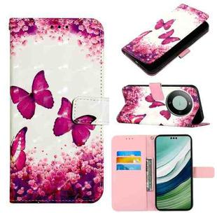 For Huawei Mate 60 Pro 3D Painting Horizontal Flip Leather Phone Case(Rose Butterfly)