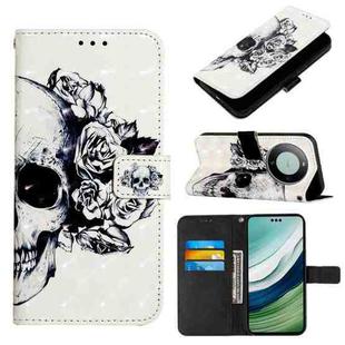 For Huawei Mate 60 Pro 3D Painting Horizontal Flip Leather Phone Case(Skull)