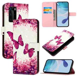 For Huawei P40 Pro 3D Painting Horizontal Flip Leather Phone Case(Rose Butterfly)