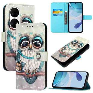 For Huawei P50 3D Painting Horizontal Flip Leather Phone Case(Grey Owl)