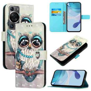 For Huawei P60 Pro 3D Painting Horizontal Flip Leather Phone Case(Grey Owl)