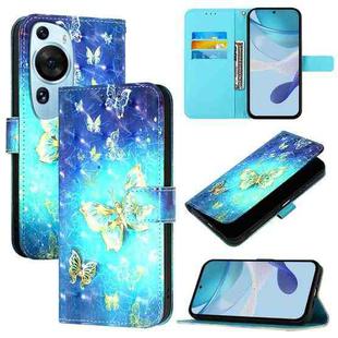 For Huawei P60 Art 3D Painting Horizontal Flip Leather Phone Case(Golden Butterfly)