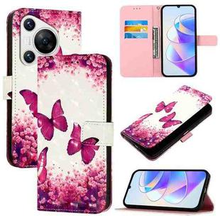 For Huawei Pura 70 3D Painting Horizontal Flip Leather Phone Case(Rose Butterfly)