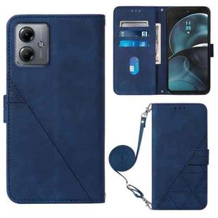 For Motorola Moto G14 Crossbody 3D Embossed Flip Leather Phone Case(Blue)